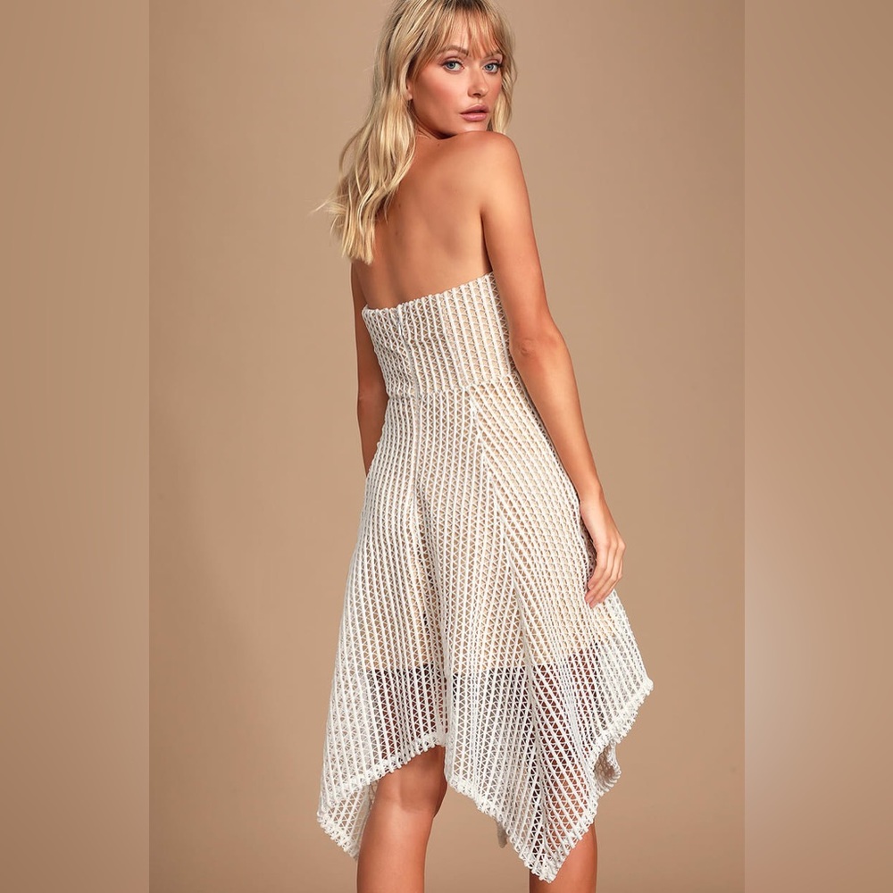 Lulus Lenaya White Crochet Lace Strapless Midi Dress Size XS